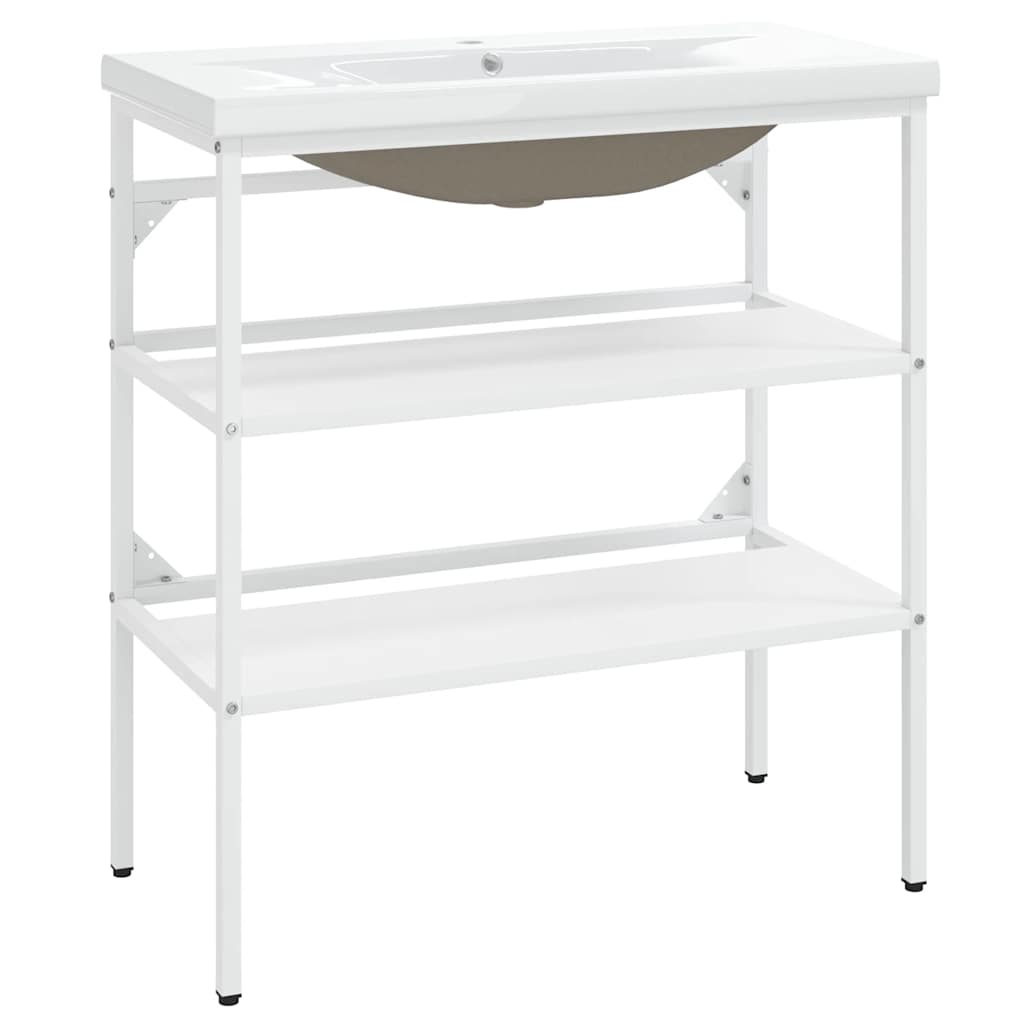 vidaXL Meuble de salle de bain avec vasque Blanc Fer