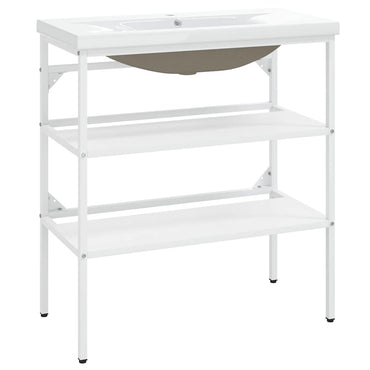 vidaXL Meuble de salle de bain avec vasque Blanc Fer