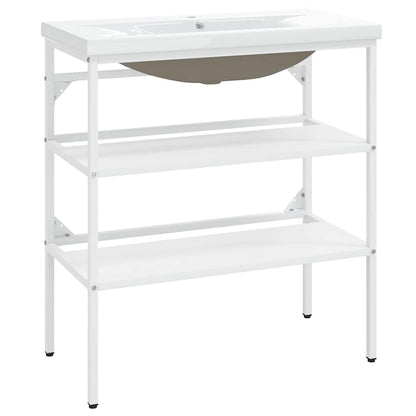 vidaXL Meuble de salle de bain avec vasque Blanc Fer