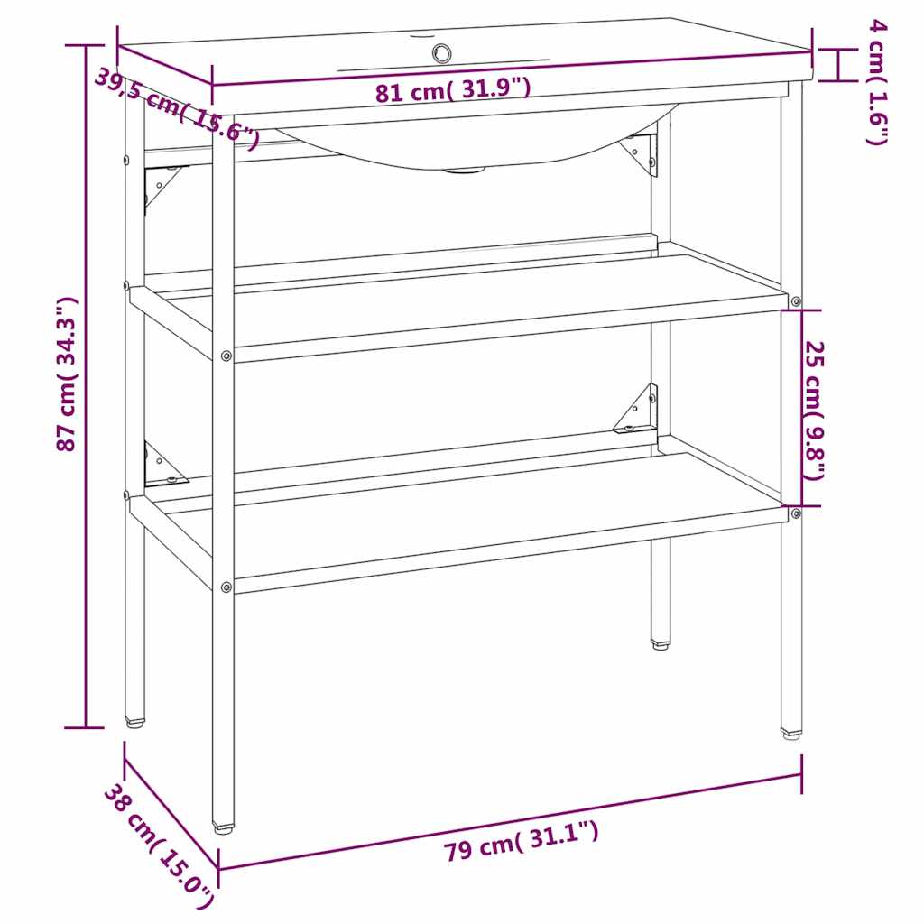 vidaXL Meuble de salle de bain avec vasque Blanc Fer