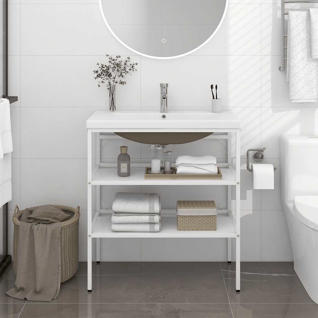 vidaXL Meuble de salle de bain avec vasque Blanc Fer