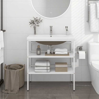 vidaXL Meuble de salle de bain avec vasque Blanc Fer