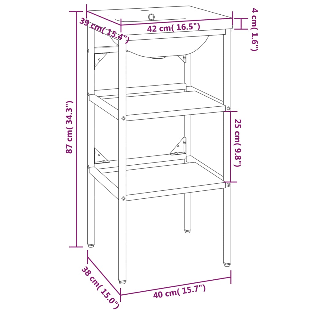 Meuble lavabo de salle de bain vidaXL avec lavabo fer noir