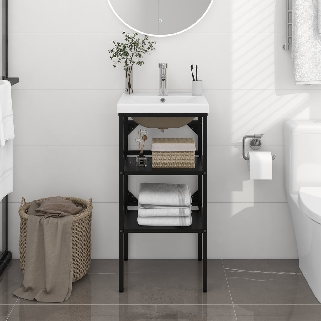 Meuble lavabo de salle de bain vidaXL avec lavabo fer noir