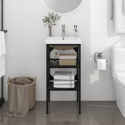 Meuble lavabo de salle de bain vidaXL avec lavabo fer noir