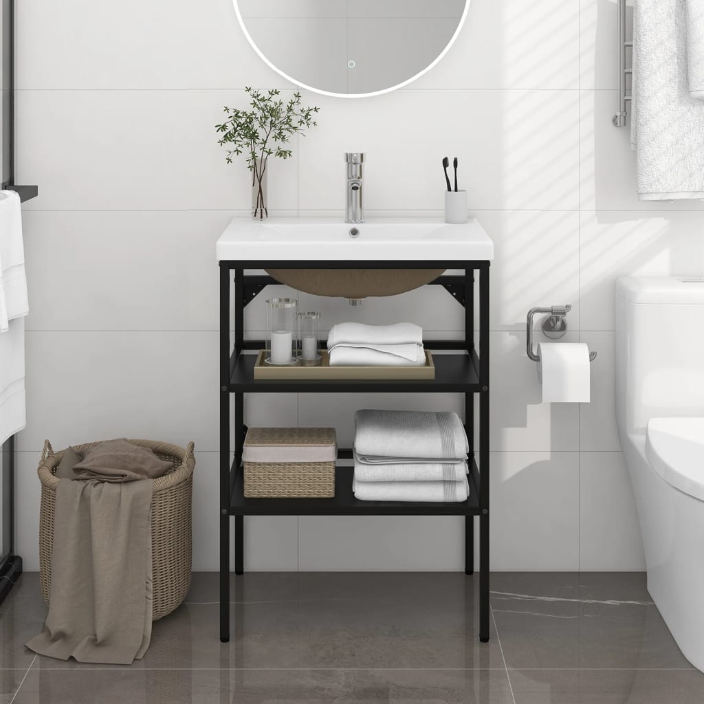 vidaXL Meuble lavabo de salle de bain avec vasque Noir Fer