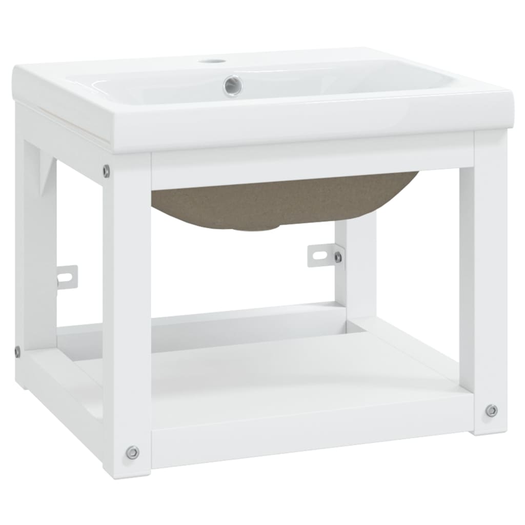 vidaXL Meuble de salle de bain avec vasque Blanc Fer