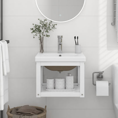 vidaXL Meuble de salle de bain avec vasque Blanc Fer