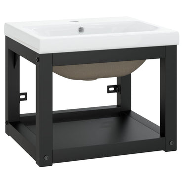 vidaXL Meuble lavabo de salle de bain avec vasque Noir Fer