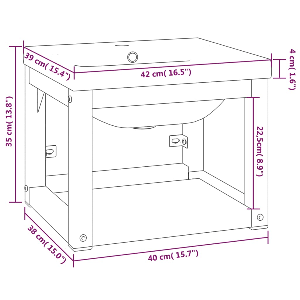 vidaXL Meuble lavabo de salle de bain avec vasque Noir Fer