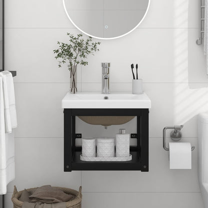 vidaXL Meuble lavabo de salle de bain avec vasque Noir Fer