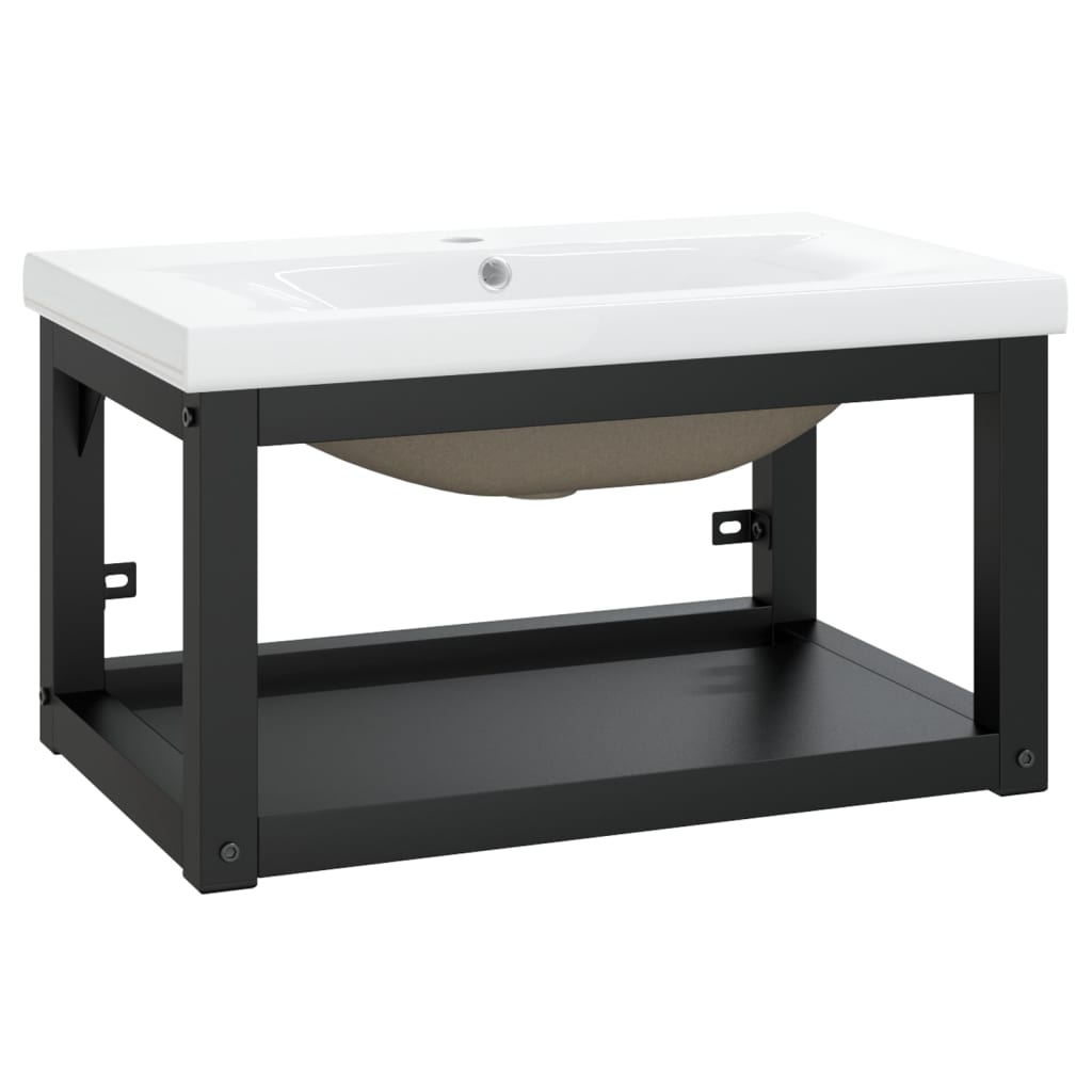 vidaXL Meuble lavabo de salle de bain avec vasque Noir Fer