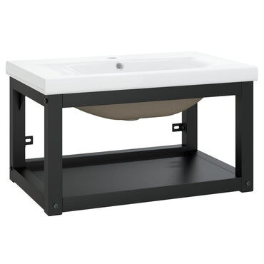 vidaXL Meuble lavabo de salle de bain avec vasque Noir Fer