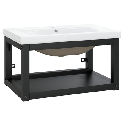 vidaXL Meuble lavabo de salle de bain avec vasque Noir Fer