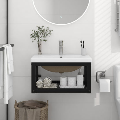 vidaXL Meuble lavabo de salle de bain avec vasque Noir Fer