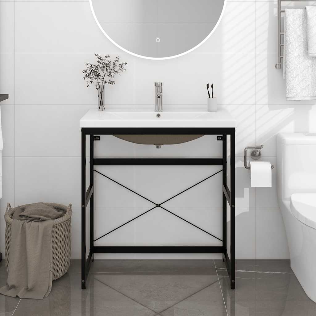 vidaXL Meuble lavabo de salle de bain avec vasque Noir Fer