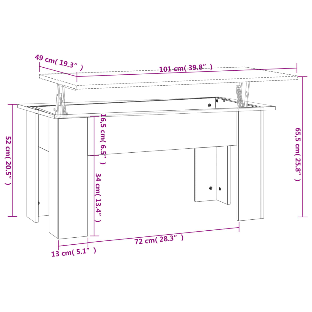 vidaXL Couchtisch Hochglanz-Weiß 101x49x52 cm Holzwerkstoff