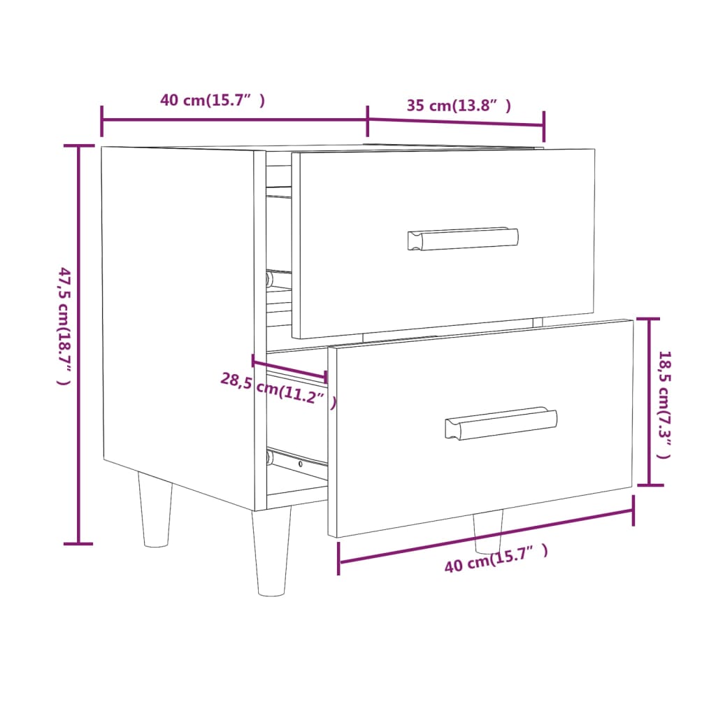 vidaXL Tables de chevet 2 pcs Noir 40x35x47,5 cm
