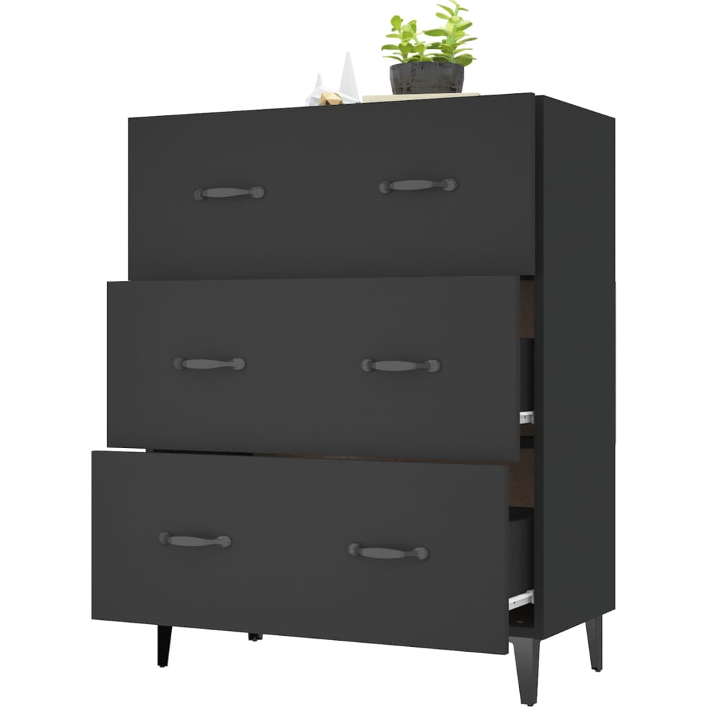 vidaXL Commode noire 69,5x34x90 cm en bois d'ingénierie