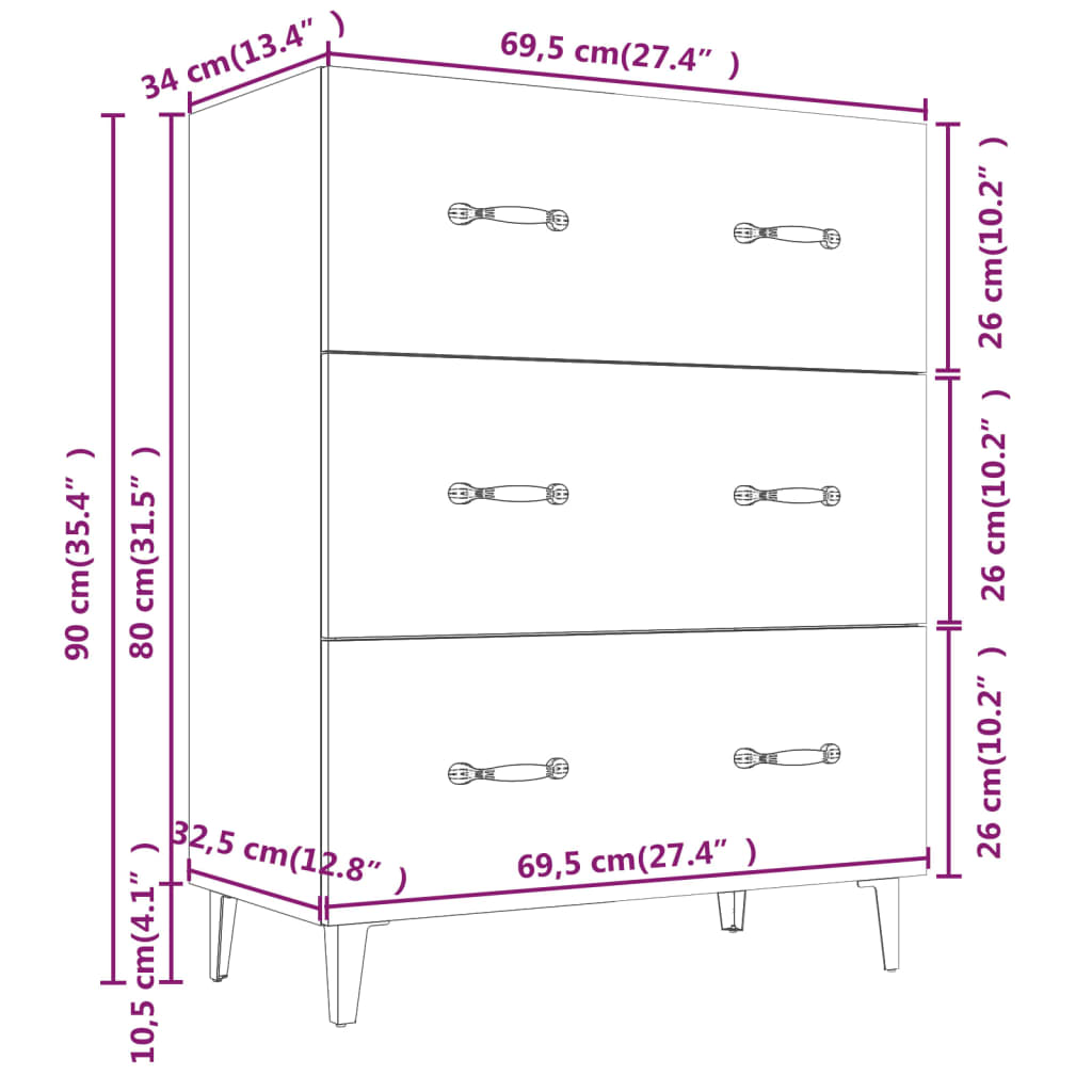 vidaXL Sideboard Betongrau 69,5x34x90 cm Holzwerkstoff