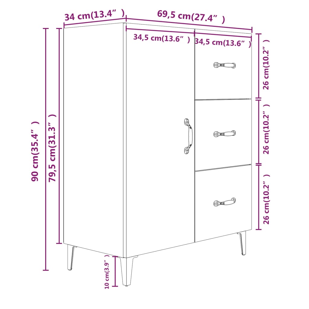 vidaXL Buffet blanc brillant 69,5x34x90 cm Bois d'ingénierie