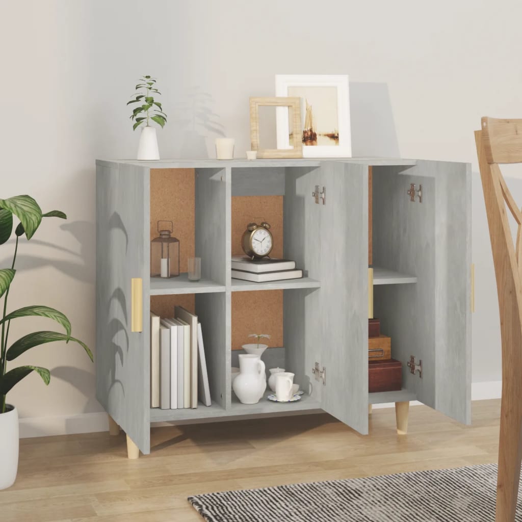 vidaXL Buffet gris béton 90x34x80 cm en bois d'ingénierie