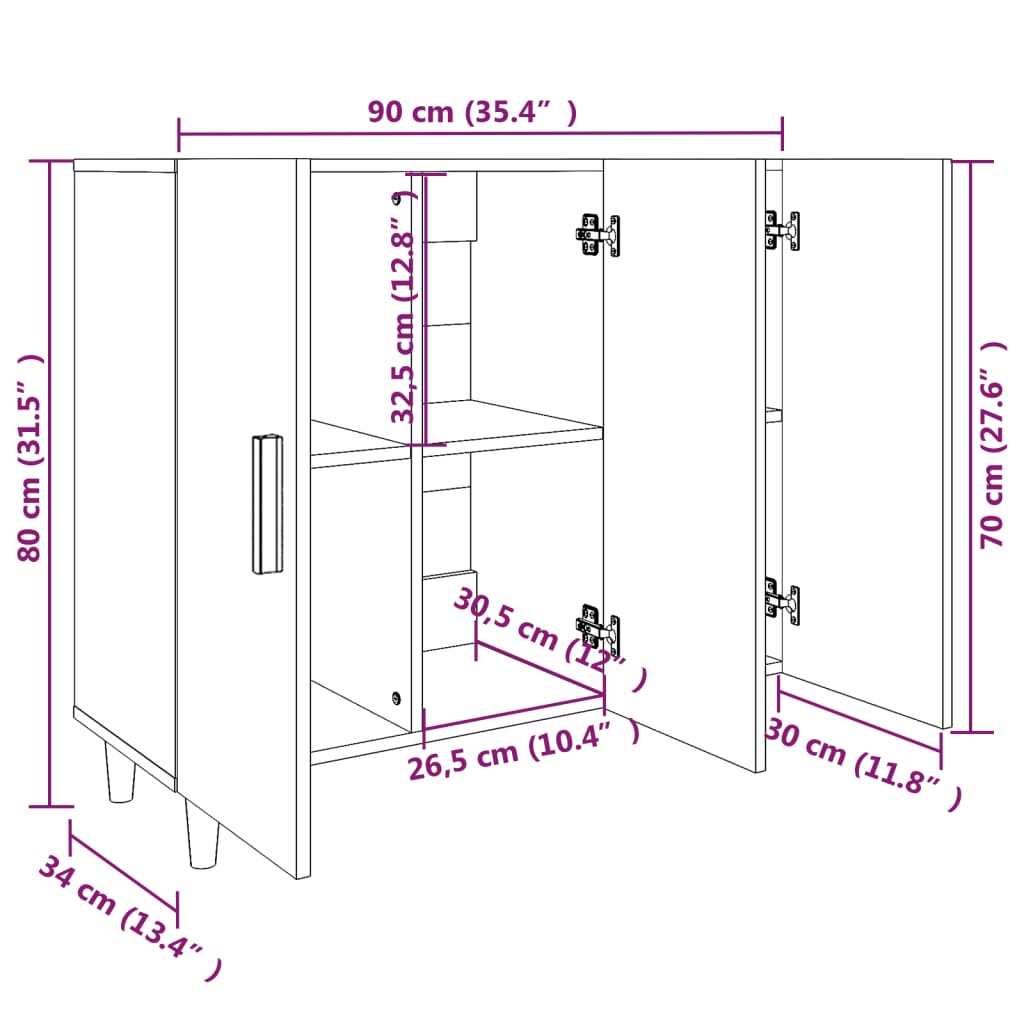 vidaXL Buffet gris béton 90x34x80 cm en bois d'ingénierie