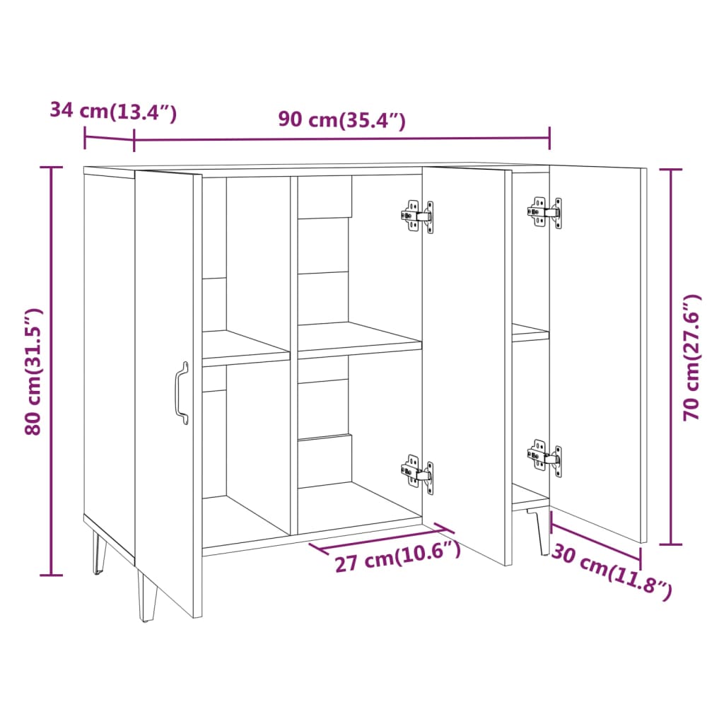 vidaXL Sideboard Betongrau 90x34x80 cm Holzwerkstoff