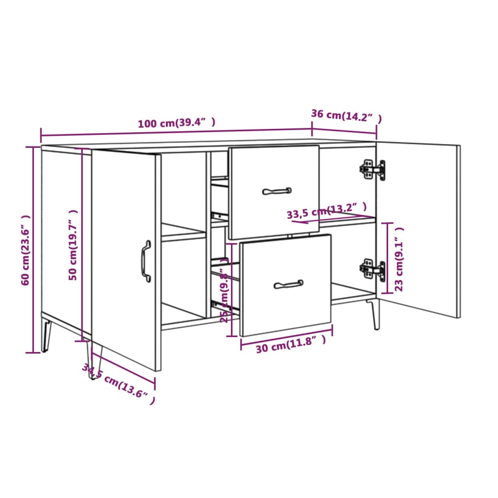 vidaXL Buffet blanc 100x36x60 cm Bois d'ingénierie
