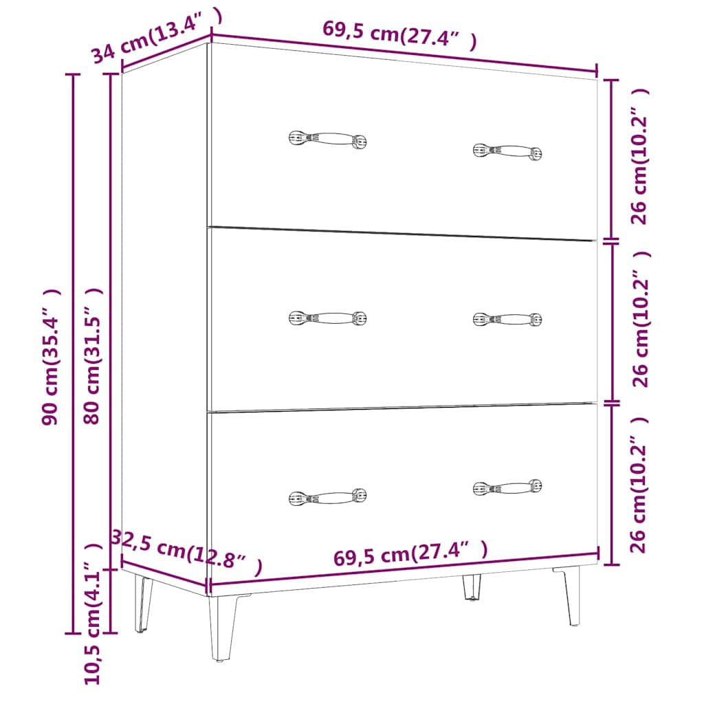 vidaXL Sideboard Braun Eichen-Optik 69,5x34x90 cm Holzwerkstoff