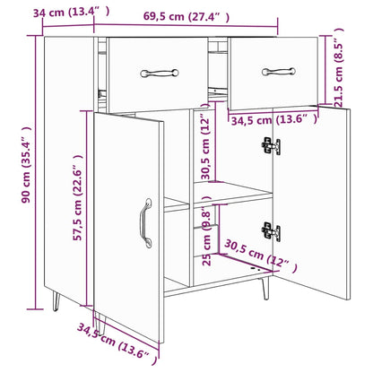 vidaXL Buffet en aggloméré gris chêne sonoma 69,5x34x90 cm