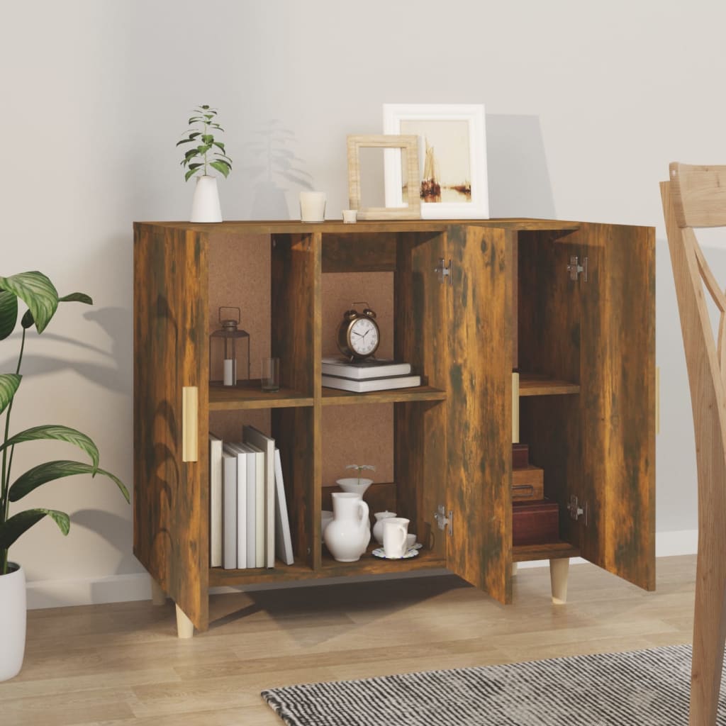 vidaXL Sideboard Räuchereiche 90x34x80 cm Holzwerkstoff