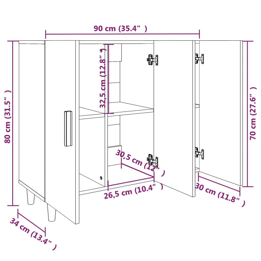 vidaXL Sideboard Räuchereiche 90x34x80 cm Holzwerkstoff
