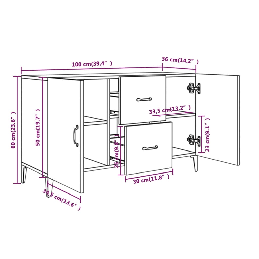 vidaXL Buffet bas gris Sonoma 100x36x60 cm Bois d'ingénierie