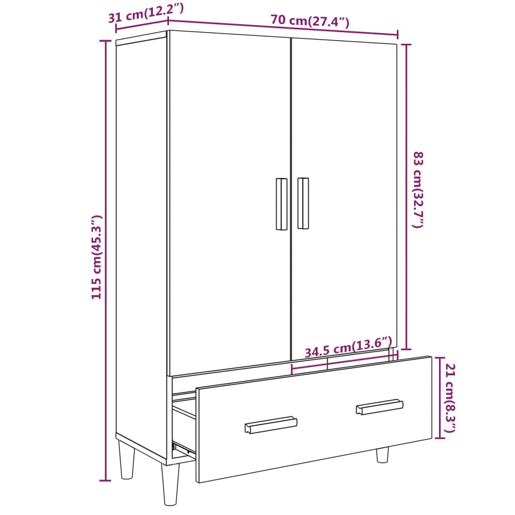 vidaXL Bahut haut gris Sonoma 70x31x115 cm en bois d'ingénierie