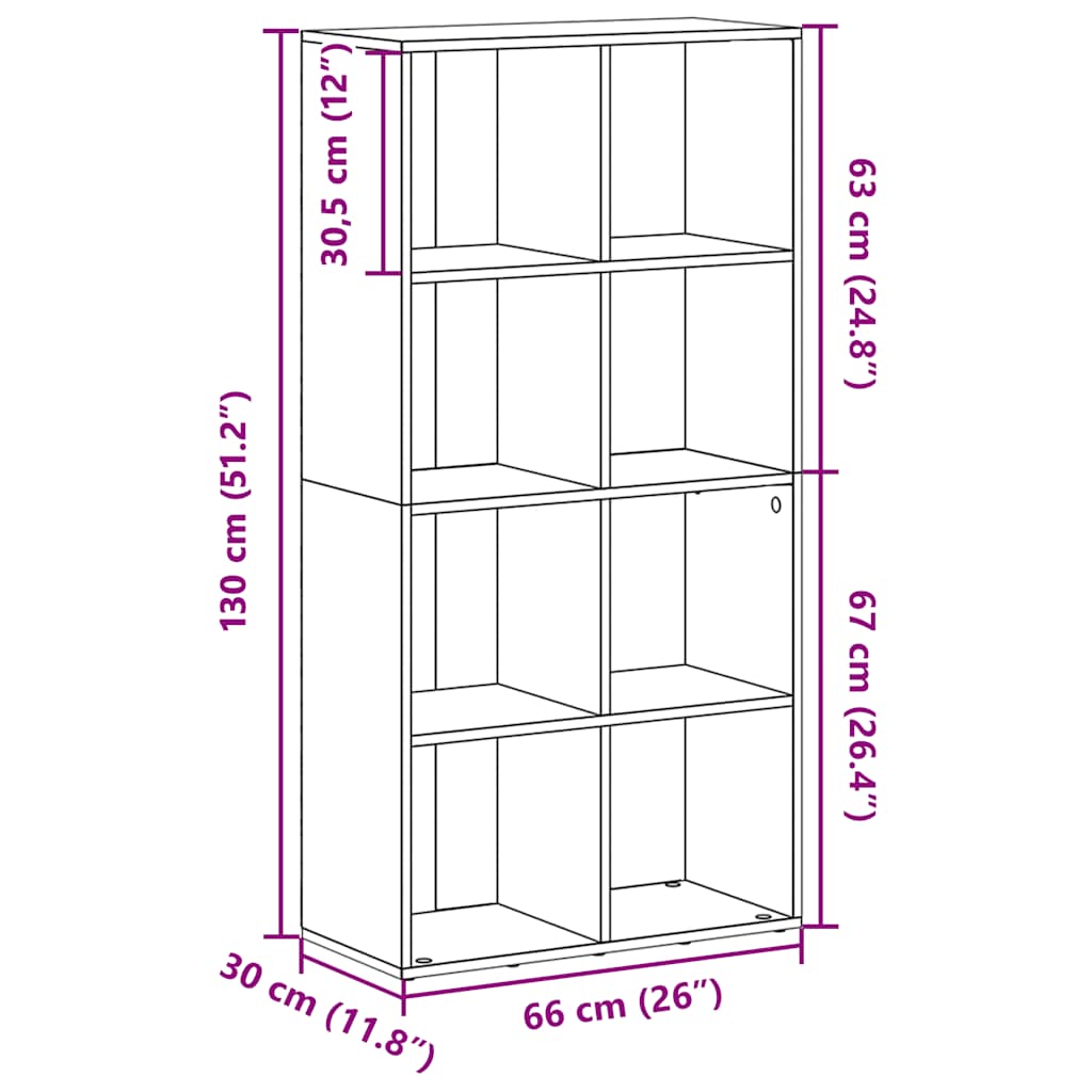 vidaXL Bücherregal/Sideboard Braun Eiche 66×30×130 cm Holzwerkstoff