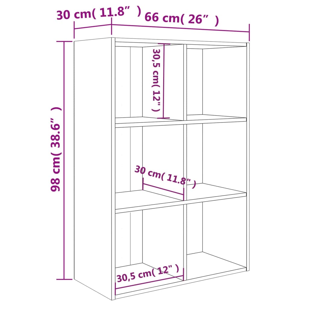 vidaXL Bücherregal/Sideboard Grau Sonoma 66x30x98 cm Holzwerkstoff