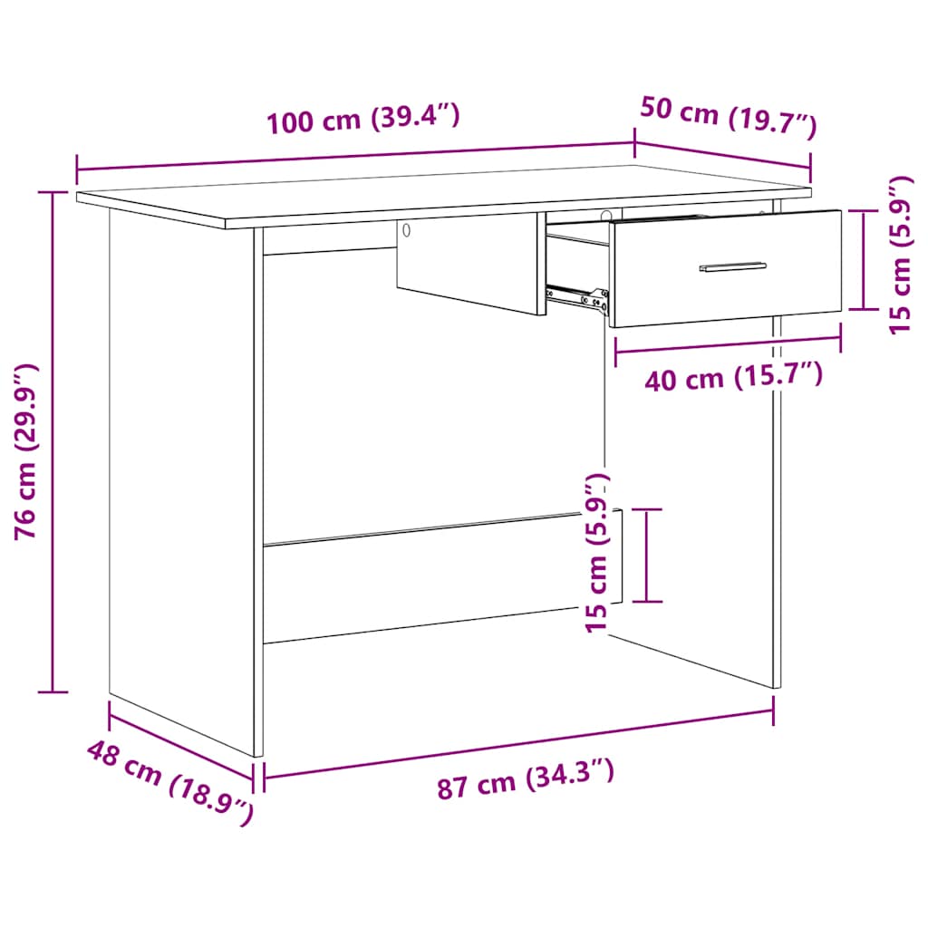 vidaXL Bureau Gris Sonoma 100x50x76 cm Bois d'ingénierie