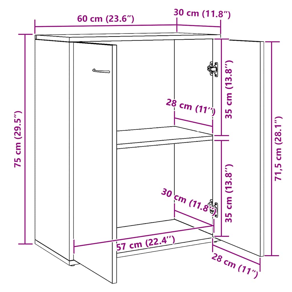 Sideboard Grau Sonoma 60x30x75 cm Holzwerkstoff