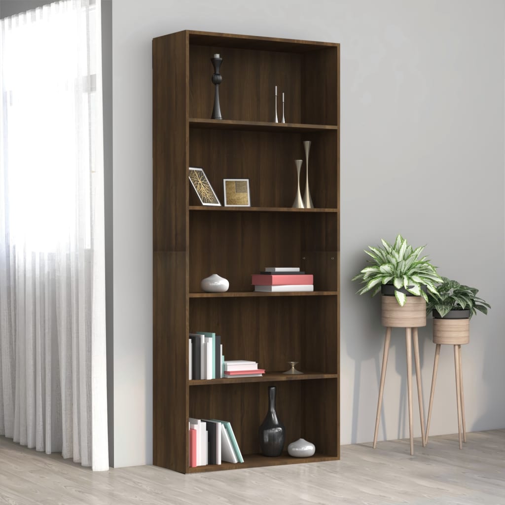 vidaXL Bibliothèque 5 étagères Marron aspect chêne 80x30x189 cm