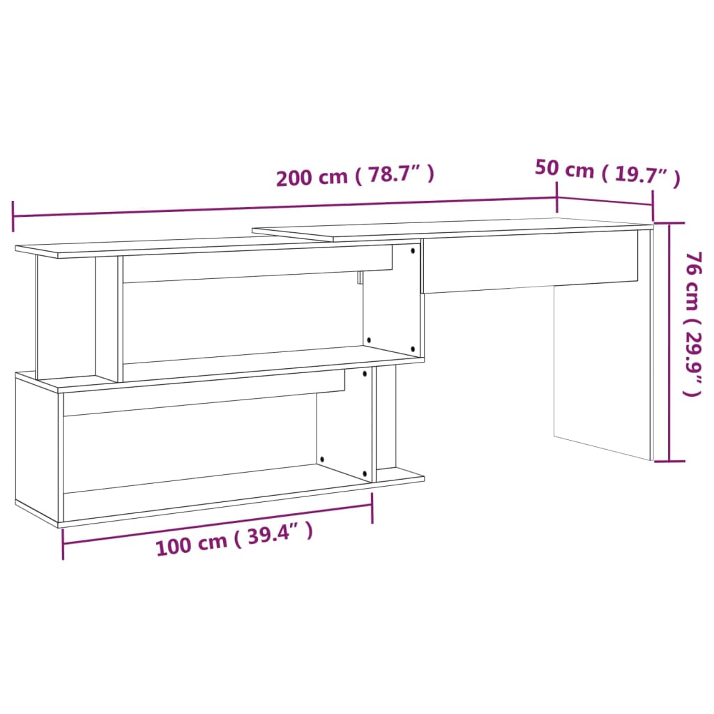 vidaXL Eckschreibtisch Braun Eichen-Optik 200x50x76 cm Holzwerkstoff