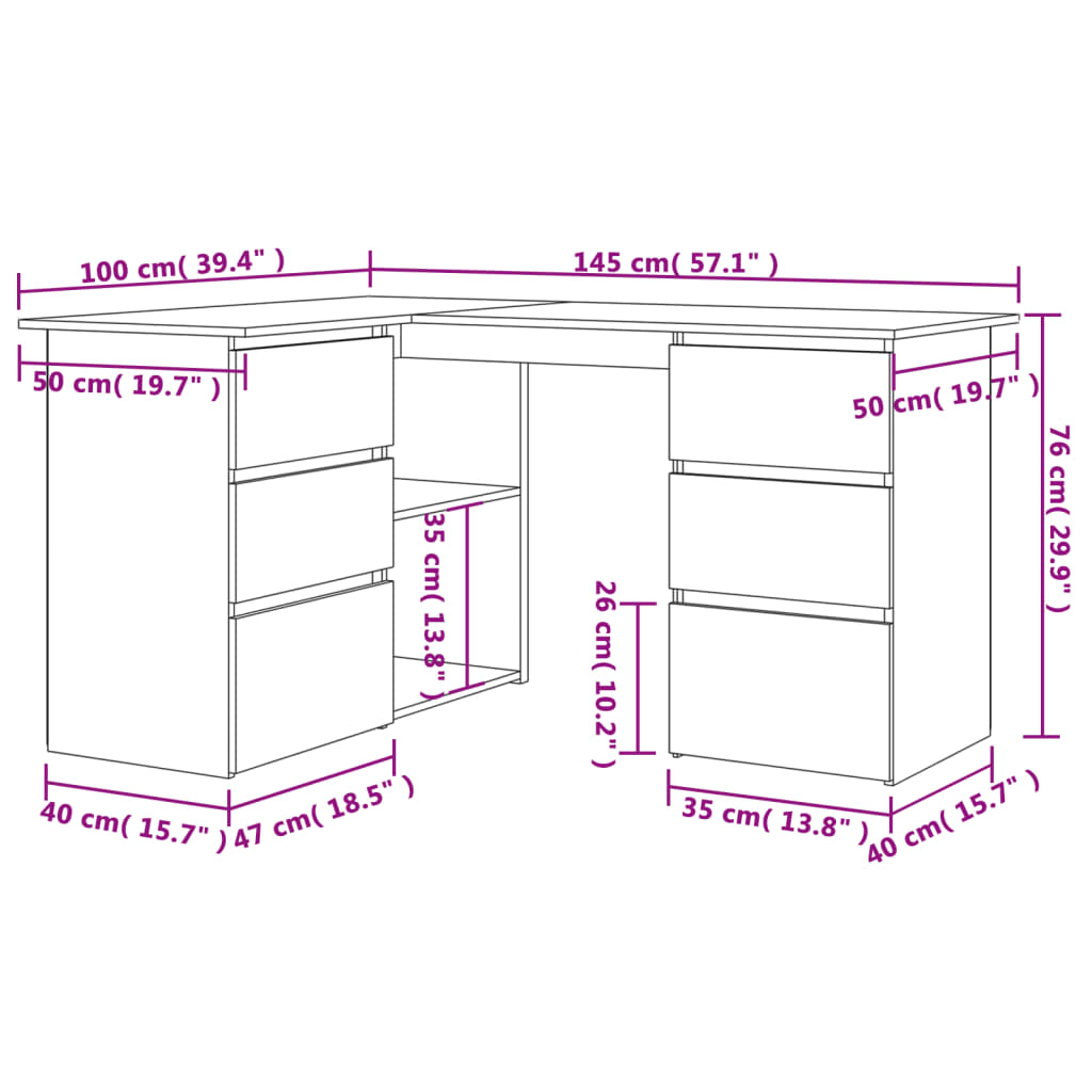 vidaXL Bureau d'angle marron aspect chêne 145x100x76 cm bois d'ingénierie