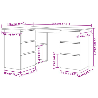 vidaXL Bureau d'angle marron aspect chêne 145x100x76 cm bois d'ingénierie