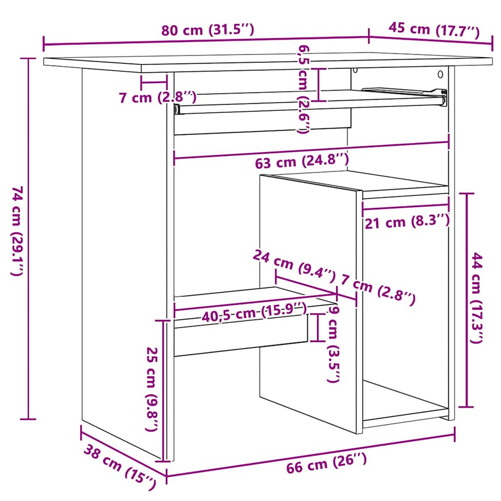 vidaXL Bureau gris sonoma 80x45x74 cm Bois d'ingénierie