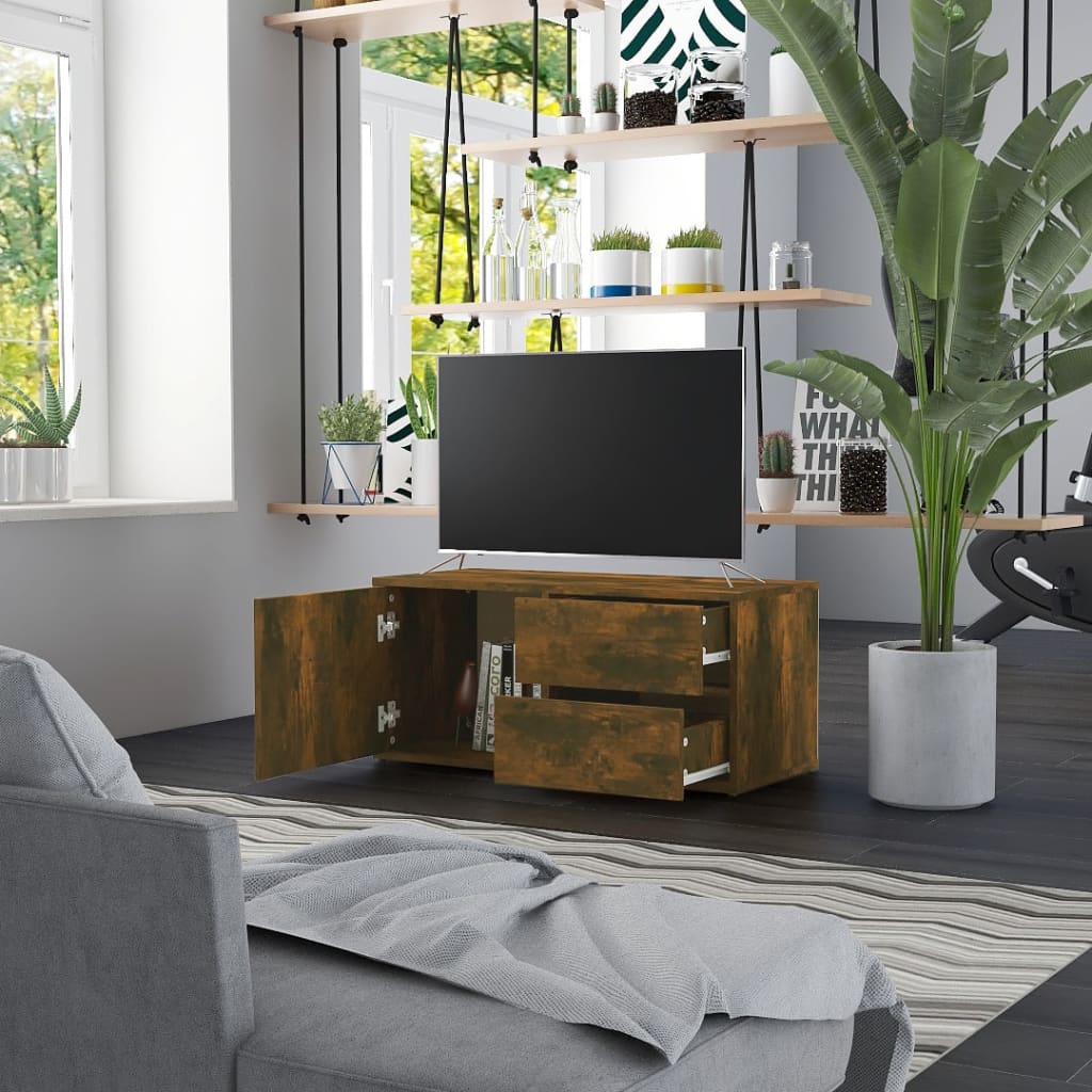 Meuble TV chêne fumé 80x34x36 cm bois d'ingénierie vidaXL
