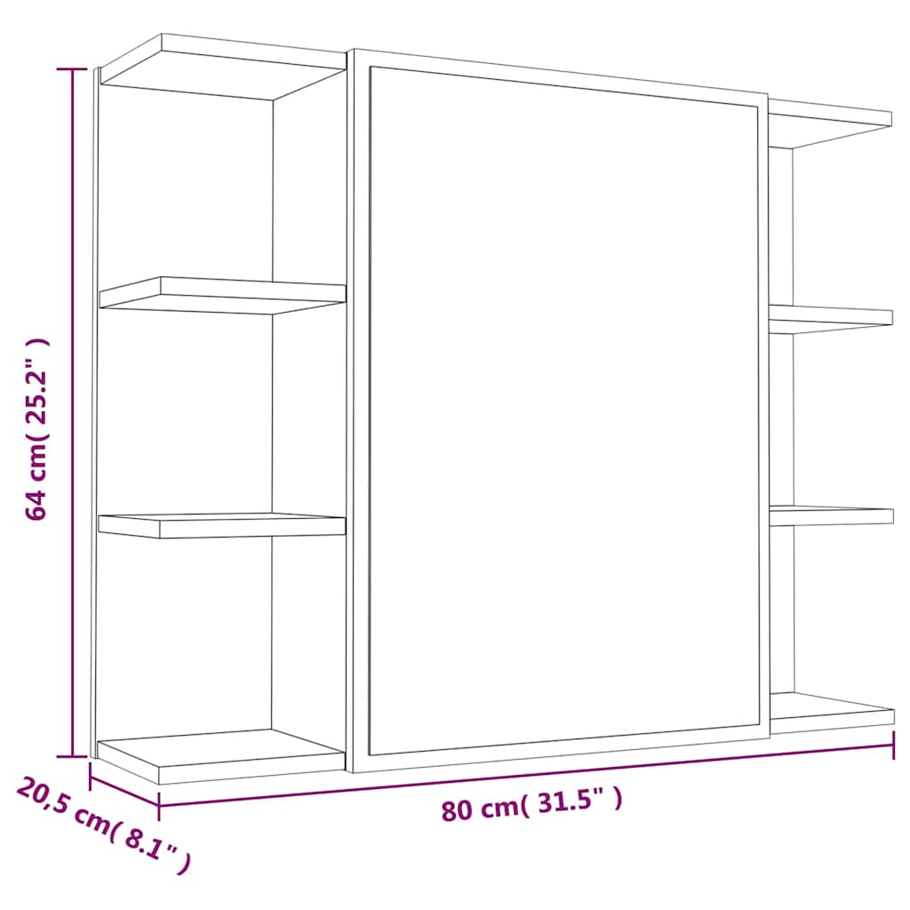 vidaXL Armoire de toilette Marron aspect chêne 80x20,5x64cm Bois d'ingénierie