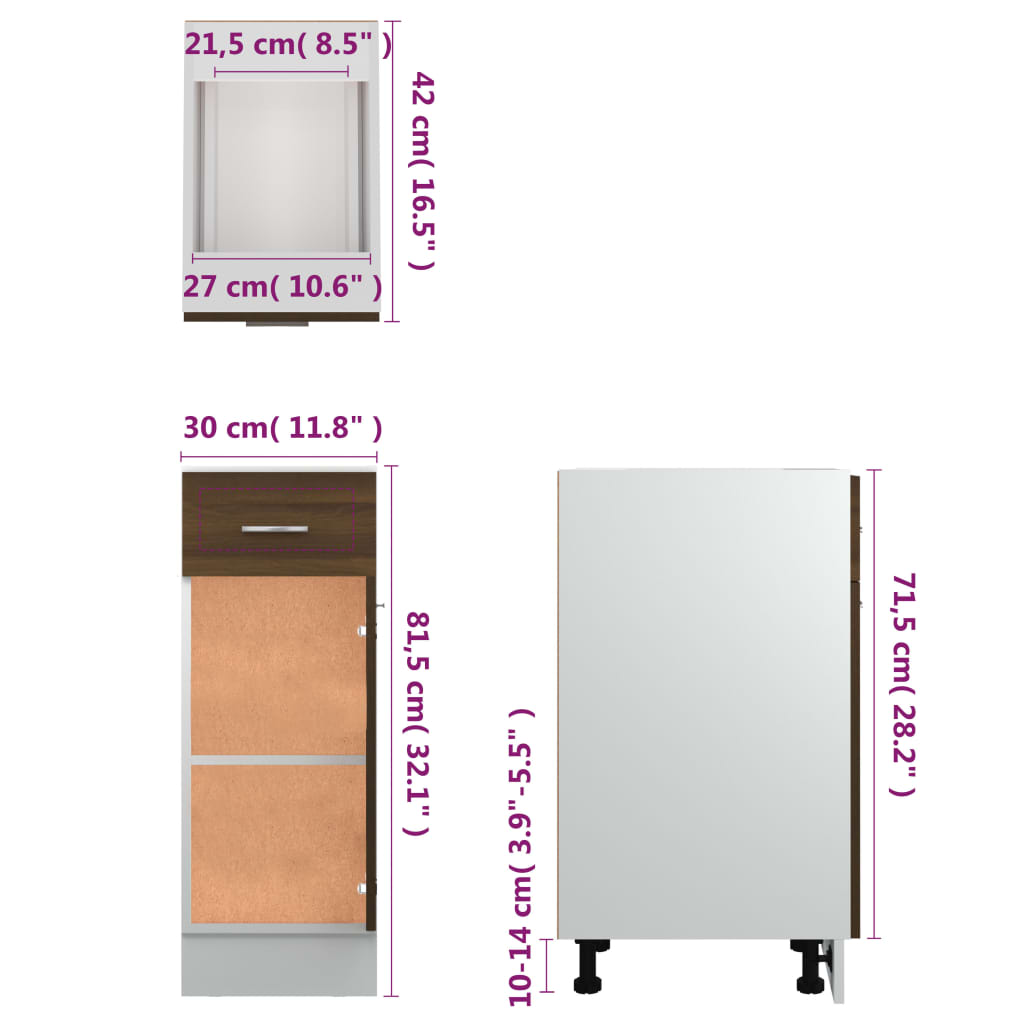 vidaXL Unterschrank mit Schublade Lyon Braun Eichen-Optik 30x46x81,5 cm