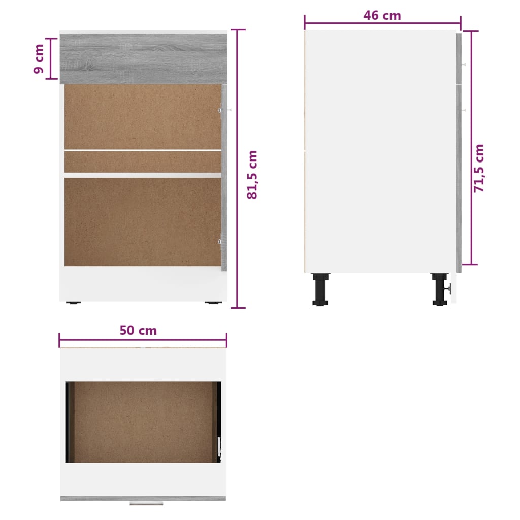 vidaXL Unterschrank mit Schublade Lyon Grau Sonoma 50x46x81,5 cm