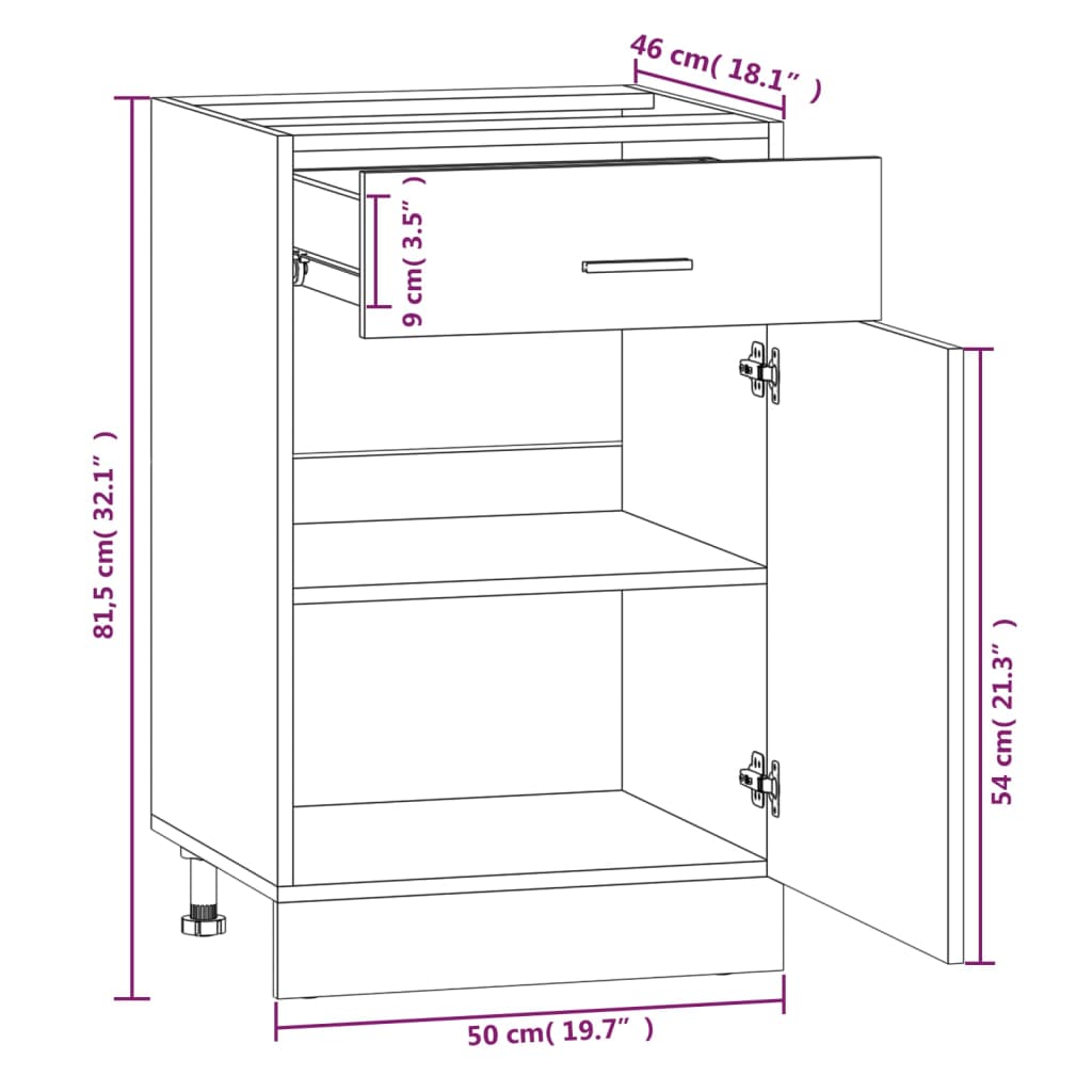 vidaXL Unterschrank mit Schublade Lyon Grau Sonoma 50x46x81,5 cm
