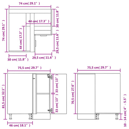 vidaXL Küchenschrank Lyon Grau Sonoma 75,5x75,5x81,5 cm Holzwerkstoff
